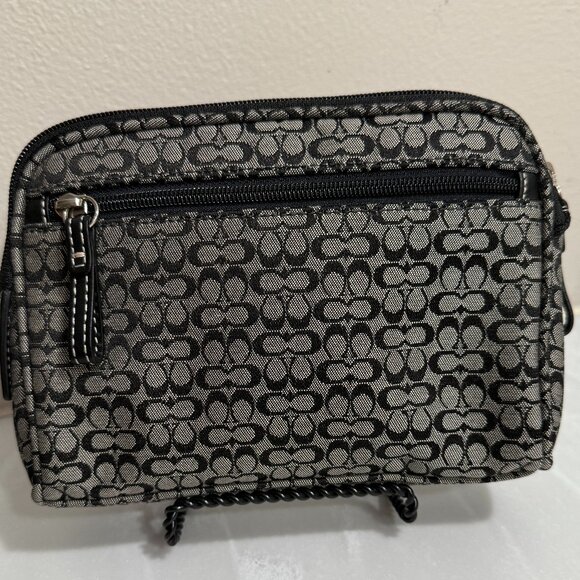 Vintage Coach Cosmetic Pouch Black and Grey Signature Jaquard Print - Picture 2 of 7